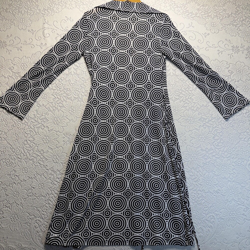 Bebe Wrap Dress Womens Small Black White Geometric Print Long Sleeve Knee Length - Picture 6 of 11